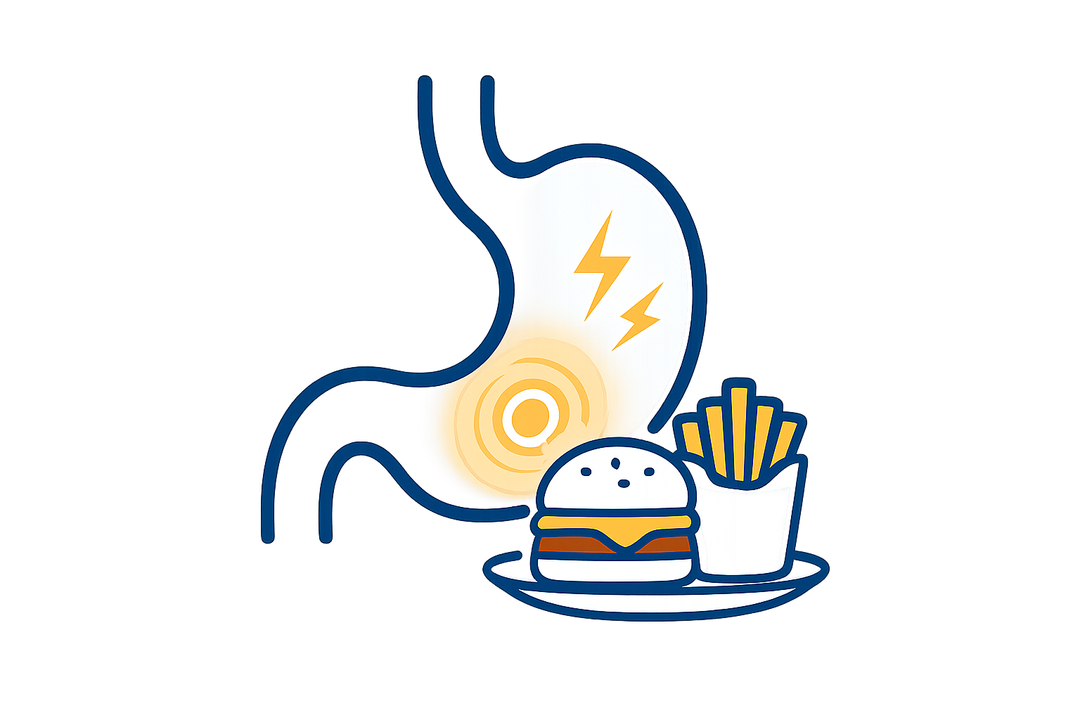 Ícono de dolor después de comer grasa