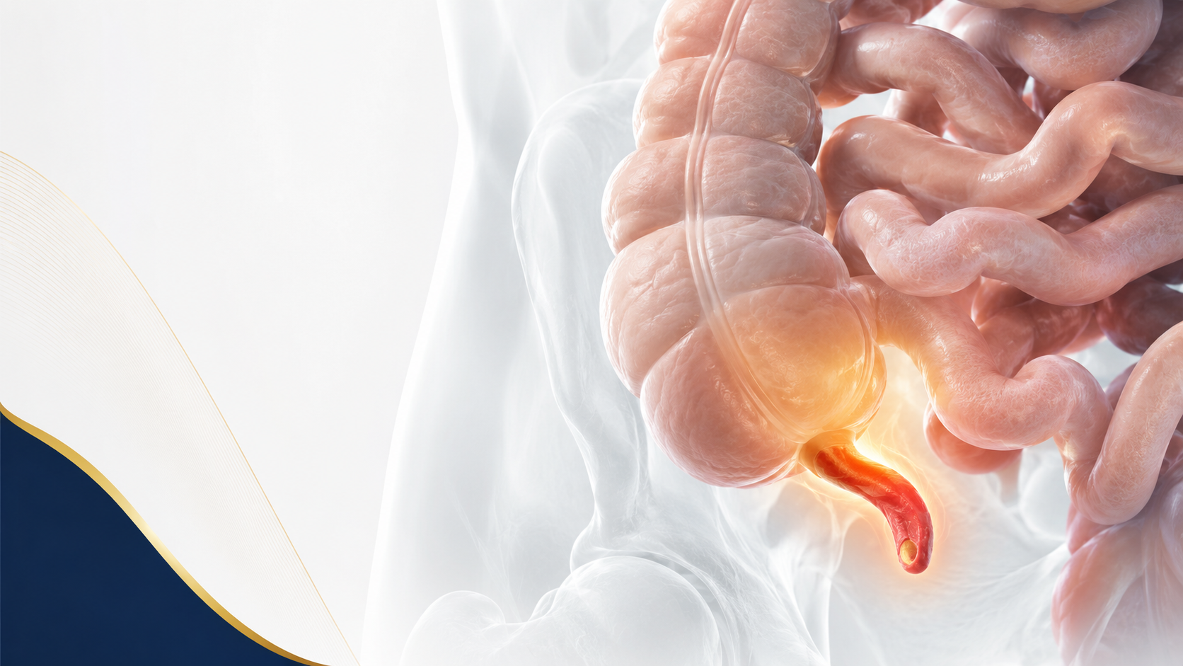 Ilustración anatómica de apendicitis